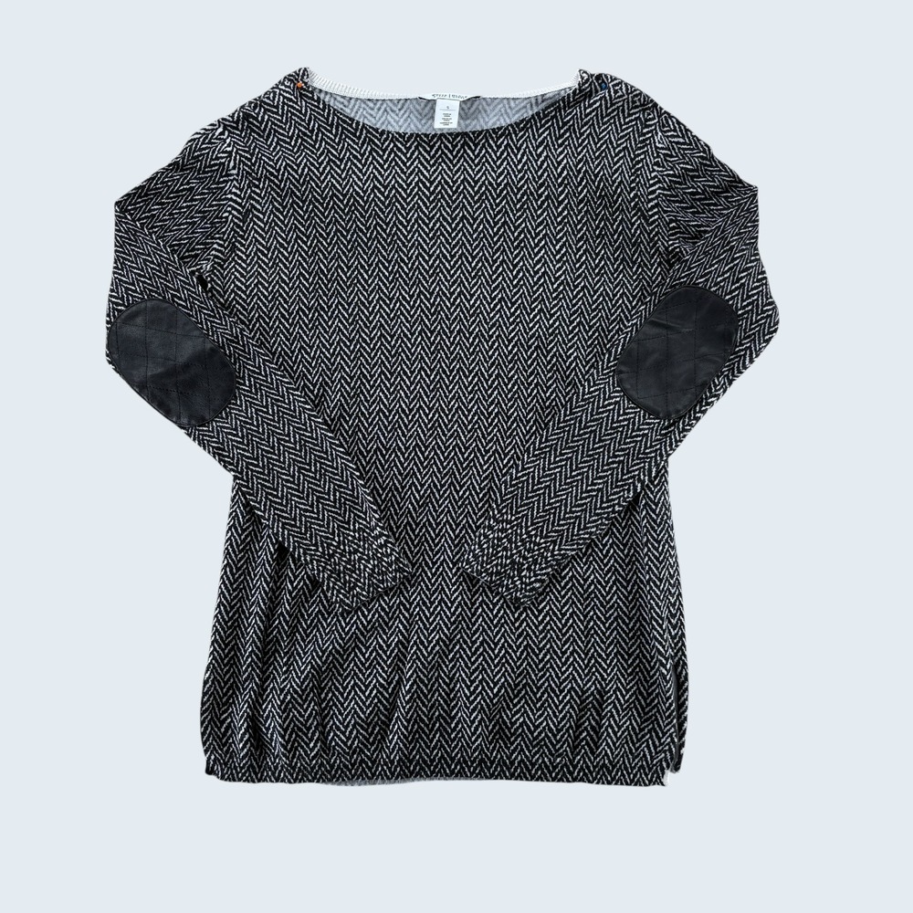 White‎ House Black Market Women's Sweater Size S Herringbone Elbow Patch